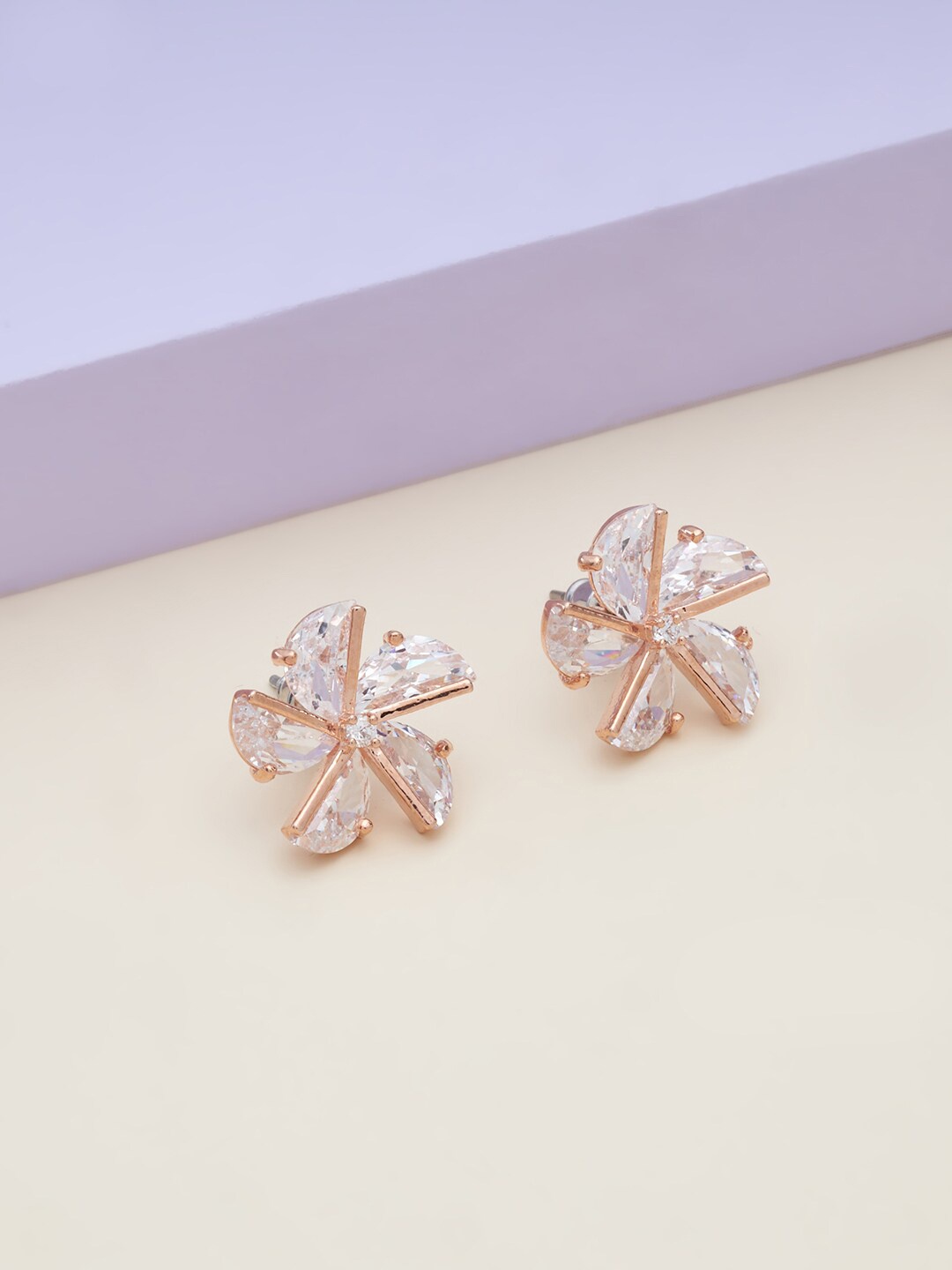 

Kushal's Fashion Jewellery Women White Rose-Gold Plated Floral Studs Earrings