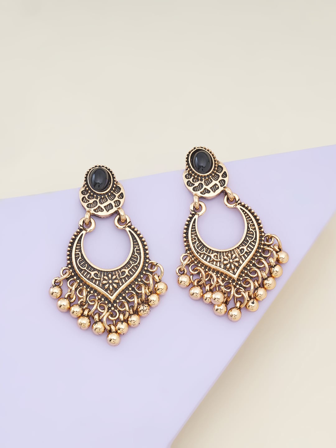 

Kushal's Fashion Jewellery Antique Gold Plated Crescent Shaped Drop Earrings, Black