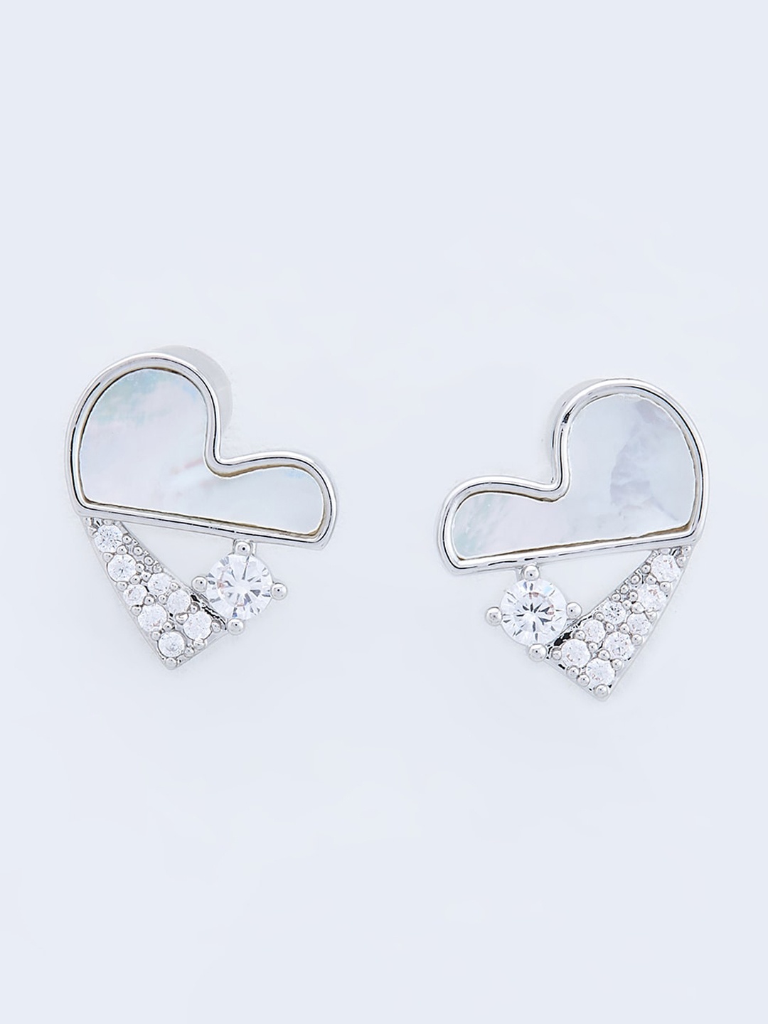 

Kushal's Fashion Jewellery Rhodium Plated & White Cubic Zirconia Heart Shaped Studs