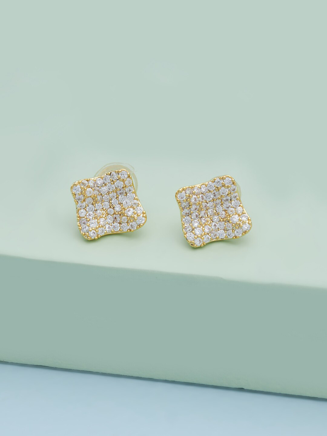 

Kushal's Fashion Jewellery Gold-Plated & White Cubic Zirconia Square Studs
