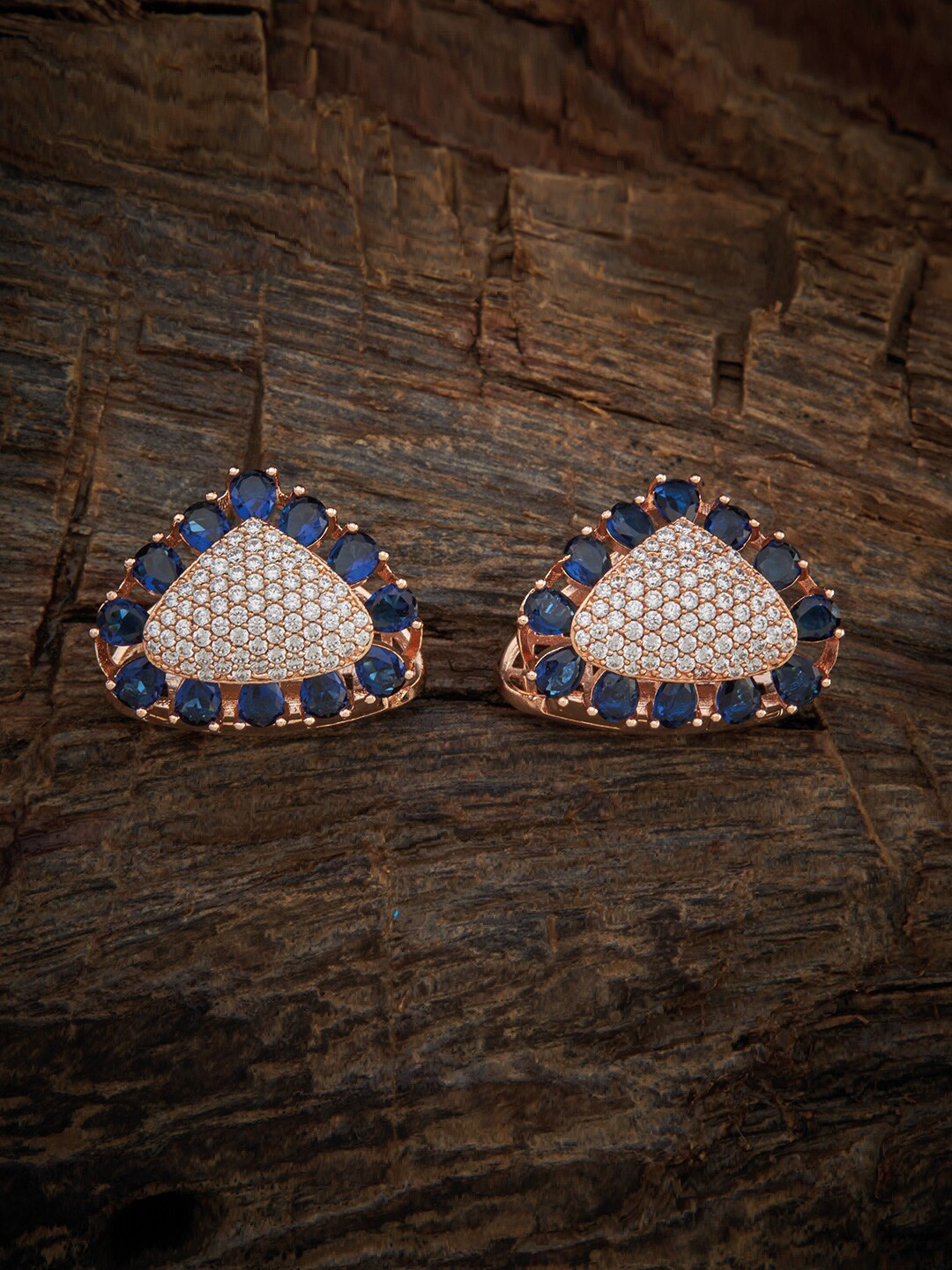

Kushal's Fashion Jewellery Rose-Gold Plated Floral Studs Earrings, Blue