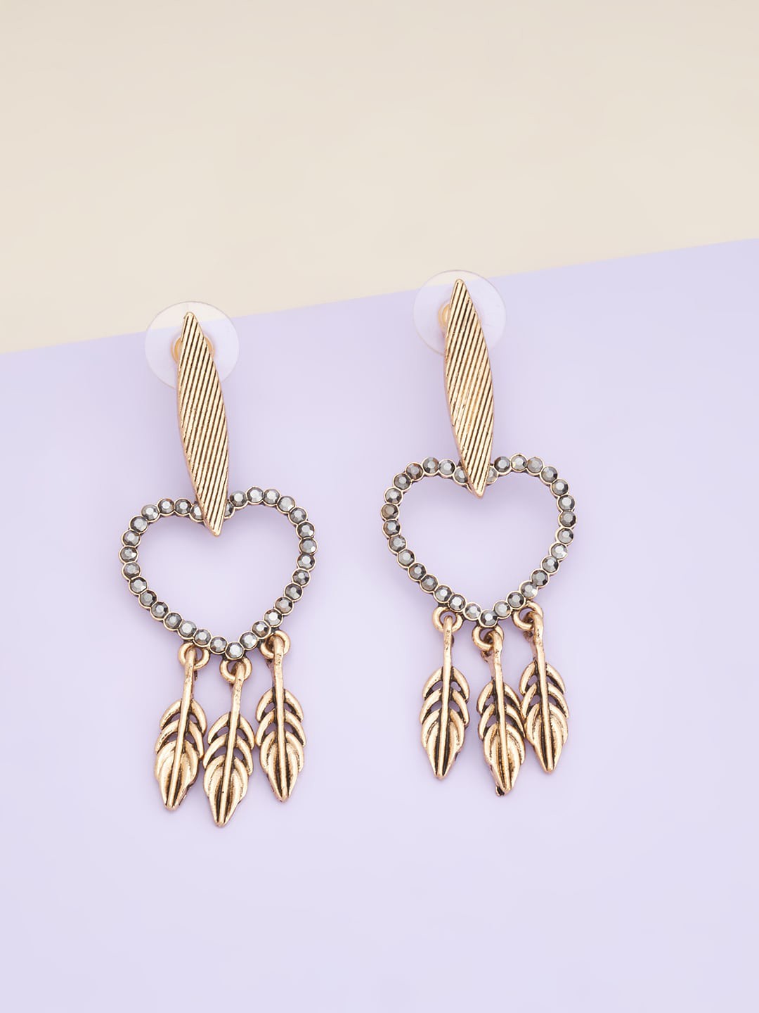 

Kushal's Fashion Jewellery Antique Gold Plated Heart Shaped Drop Earrings, Black