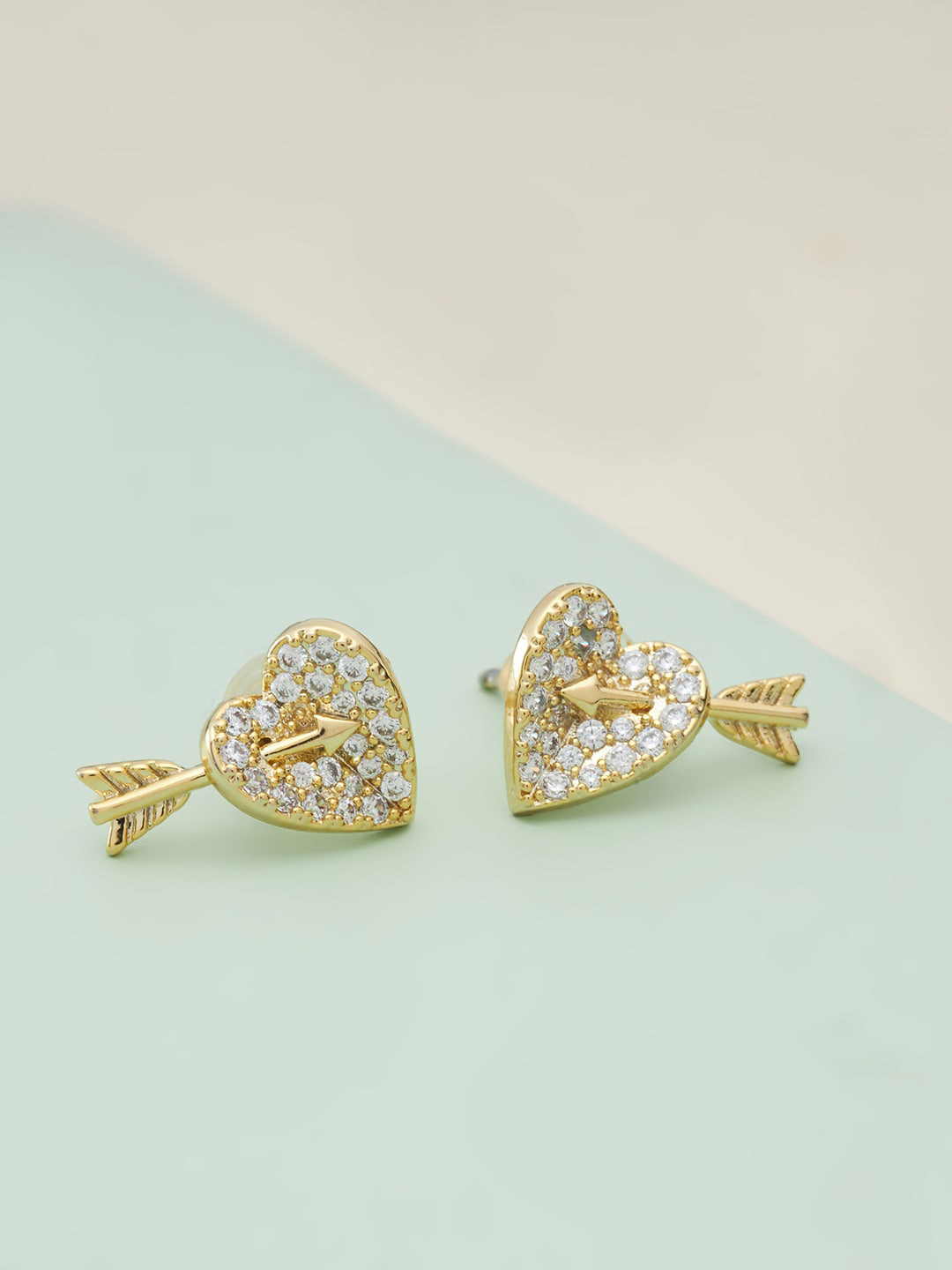 

Kushal's Fashion Jewellery Gold-Plated & White Cubic Zirconia Heart Shaped Studs