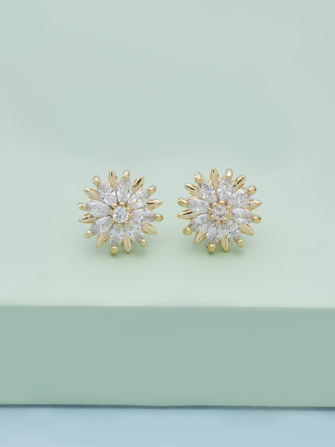 

Kushal's Fashion Jewellery Gold Plated & White Cubic Zirconia Floral Studs