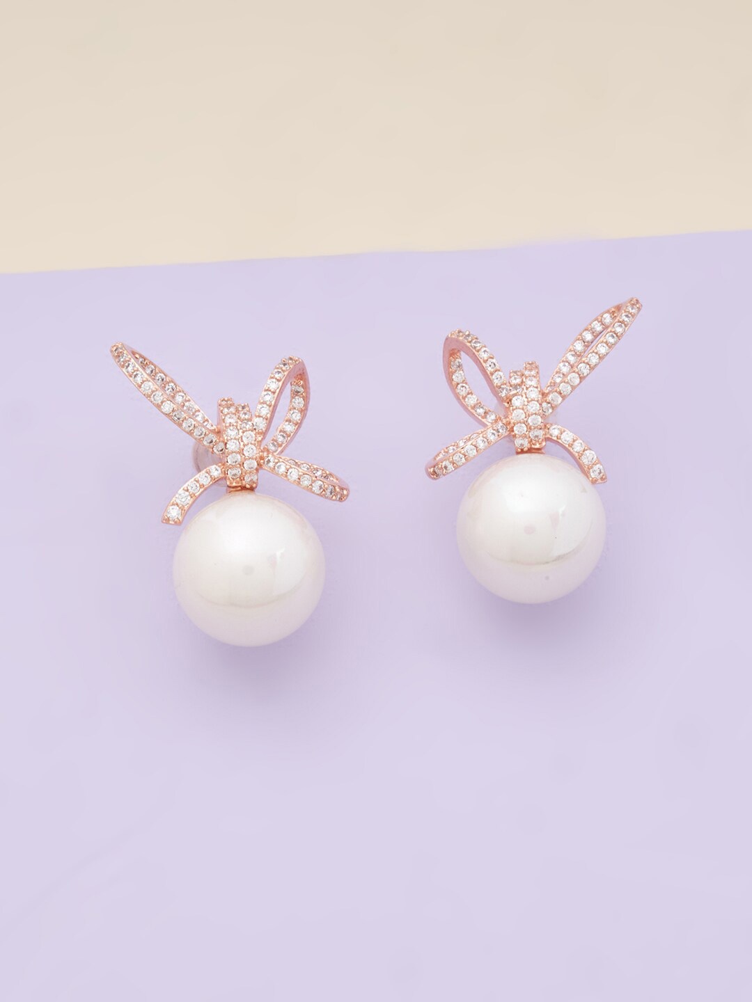 

Kushal's Fashion Jewellery Rose-Gold Plated Spherical Studs Earrings, White