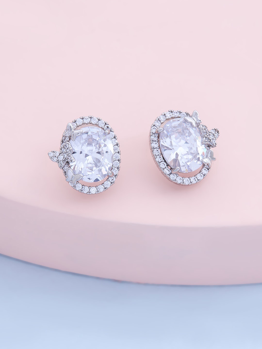 

Kushal's Fashion Jewellery Rhodium Plated & White Oval Studs