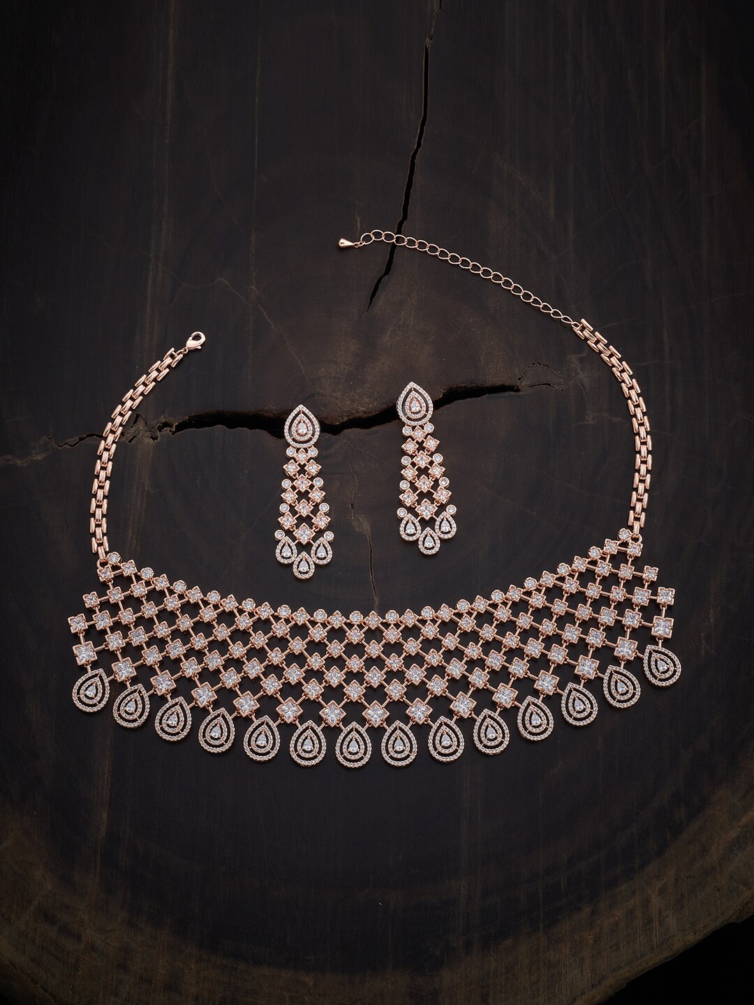 

Kushal's Fashion Jewellery Rose Gold-Plated White Cubic Zirconia Jewellery Set