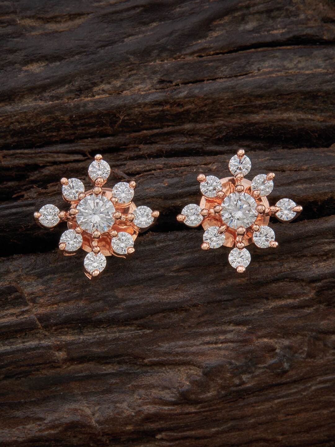 

Kushal's Fashion Jewellery Rose Gold Plated & White Sparkling Cubic Zirconia Floral Studs