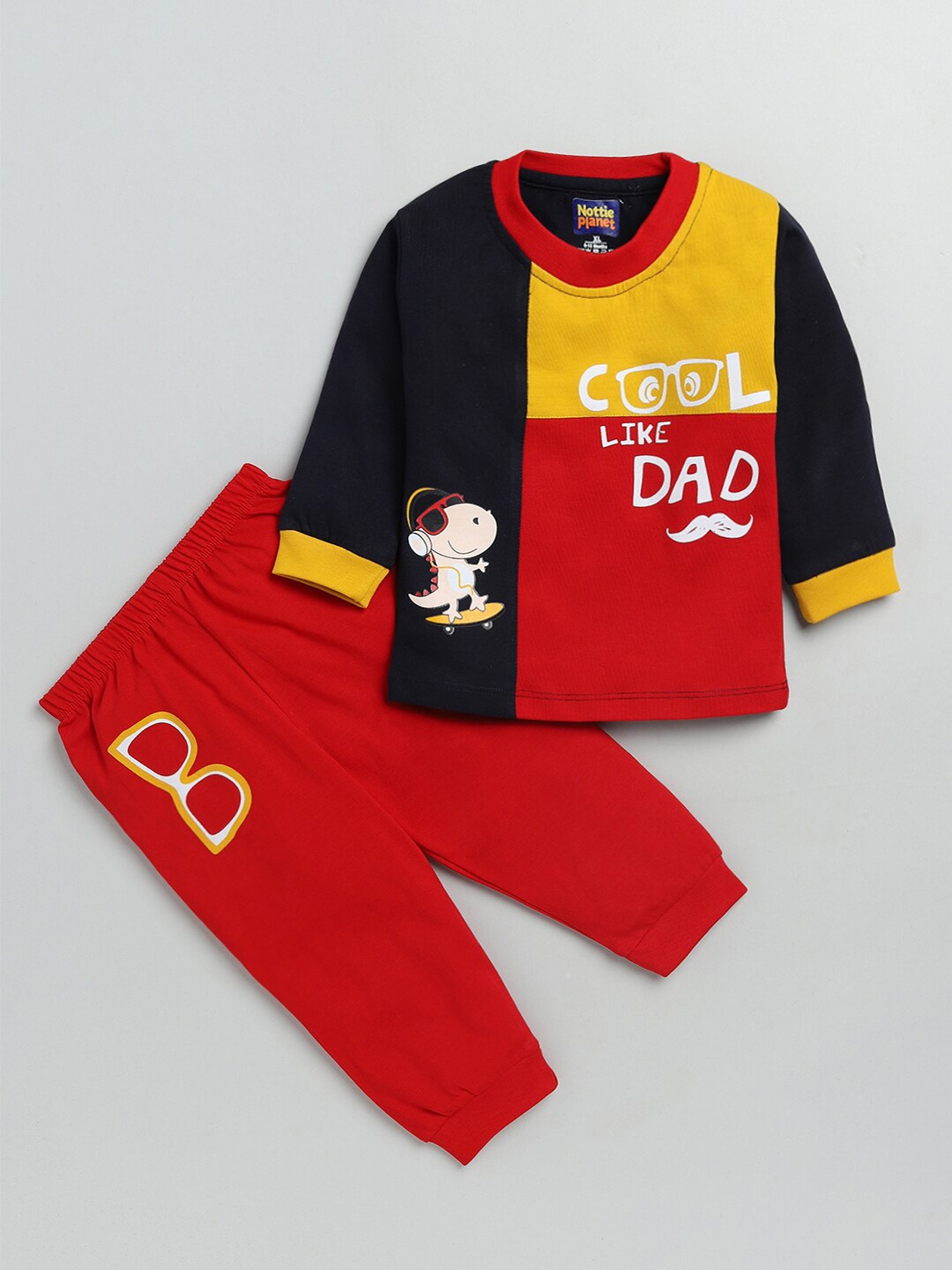 

Nottie Planet Boys Navy Blue & Red Colourblocked Top with Palazzos