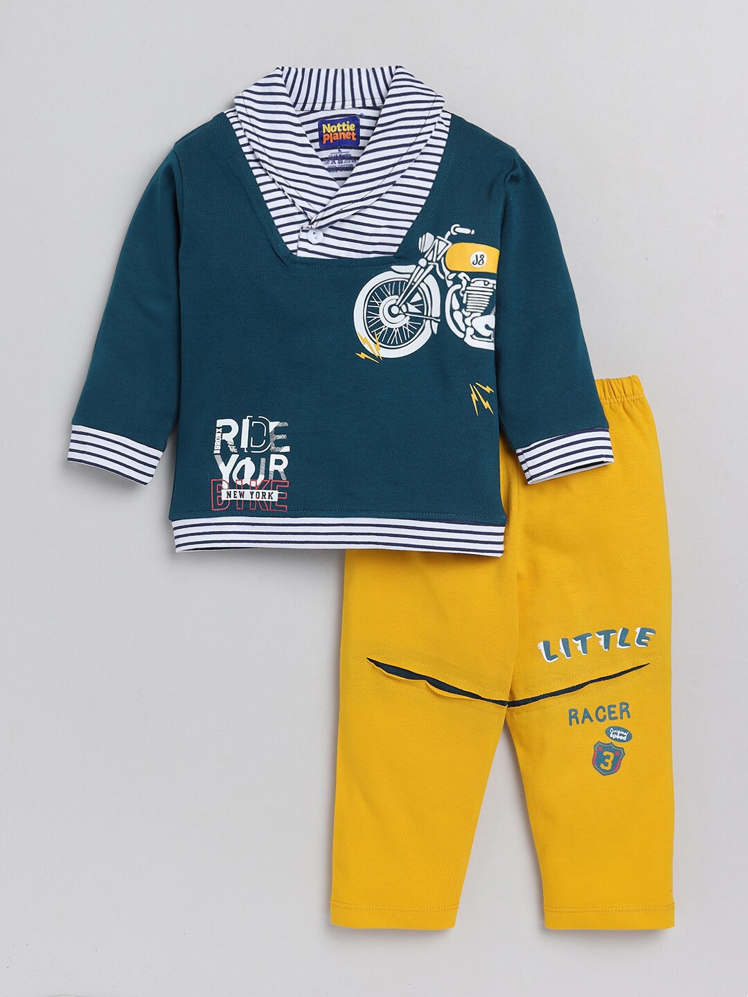 

Nottie Planet Boys Printed Pure Cotton Top With Trousers, Green