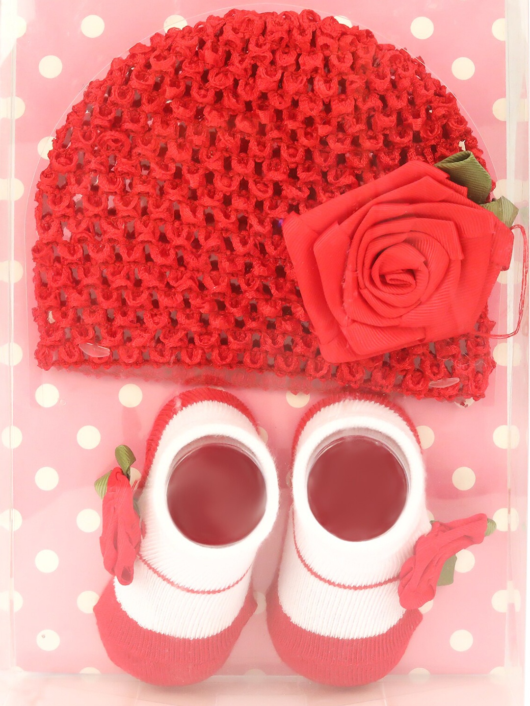 

Spiky Kids Red Colourblocked Socks & Beanie Cap Set