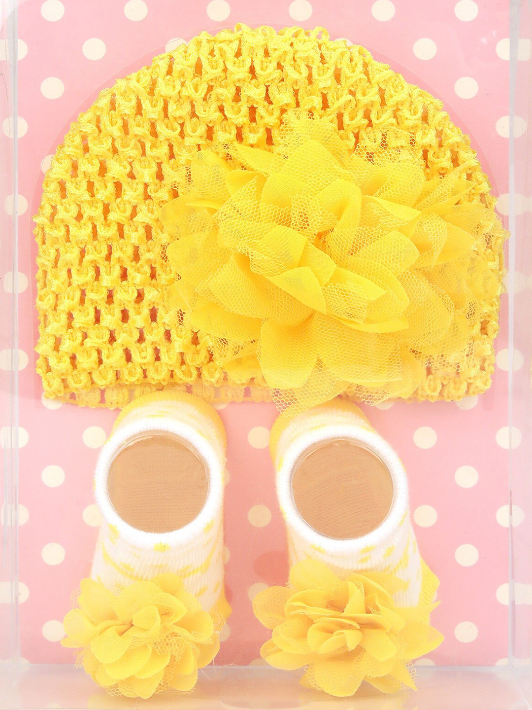 

Spiky Kids Yellow & White Patterned Cotton Ankle-Length Socks With Cap