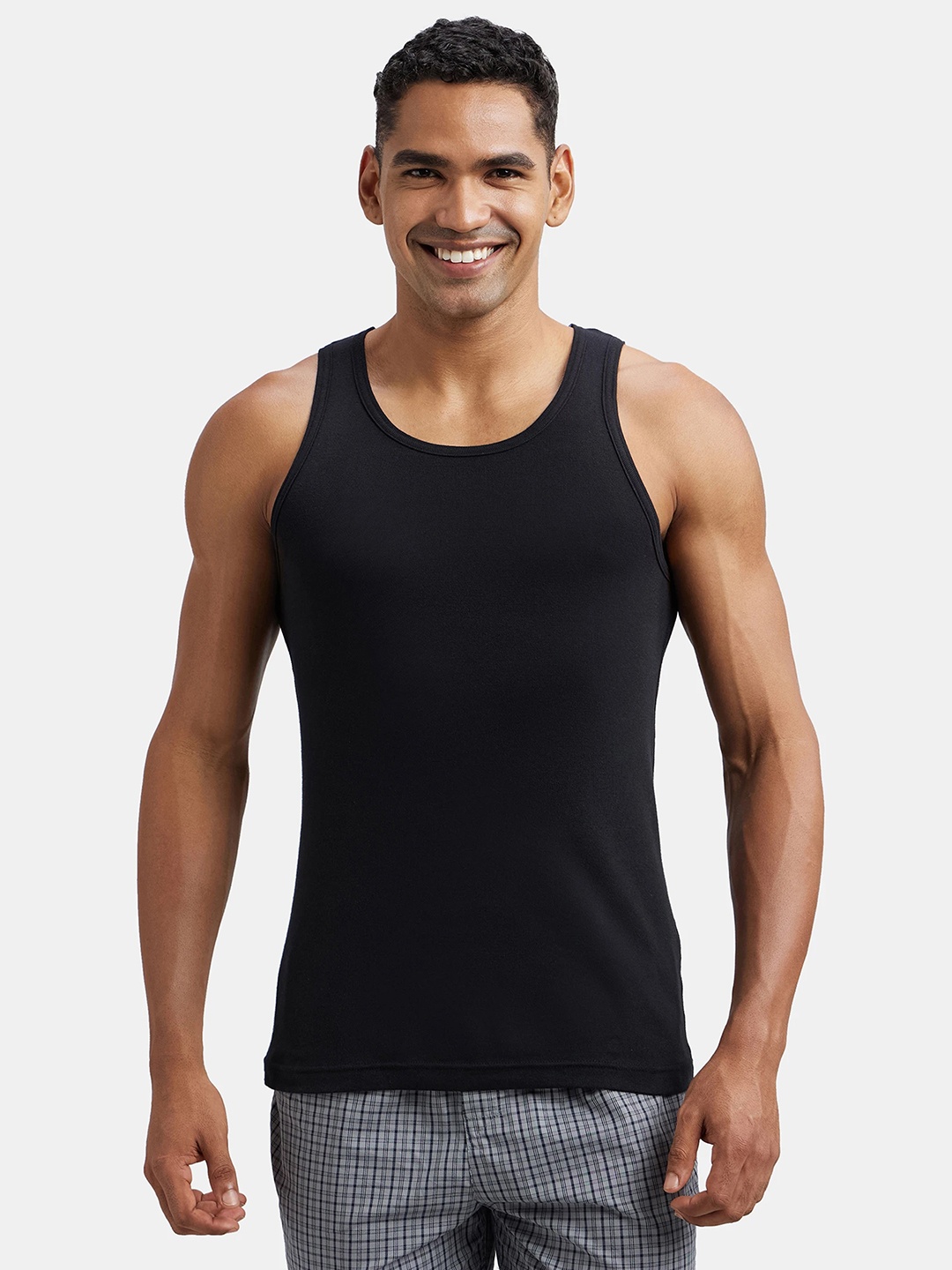 

Jockey Combed Cotton Rib Round Neck Sleeveless Vest-FP04, Black