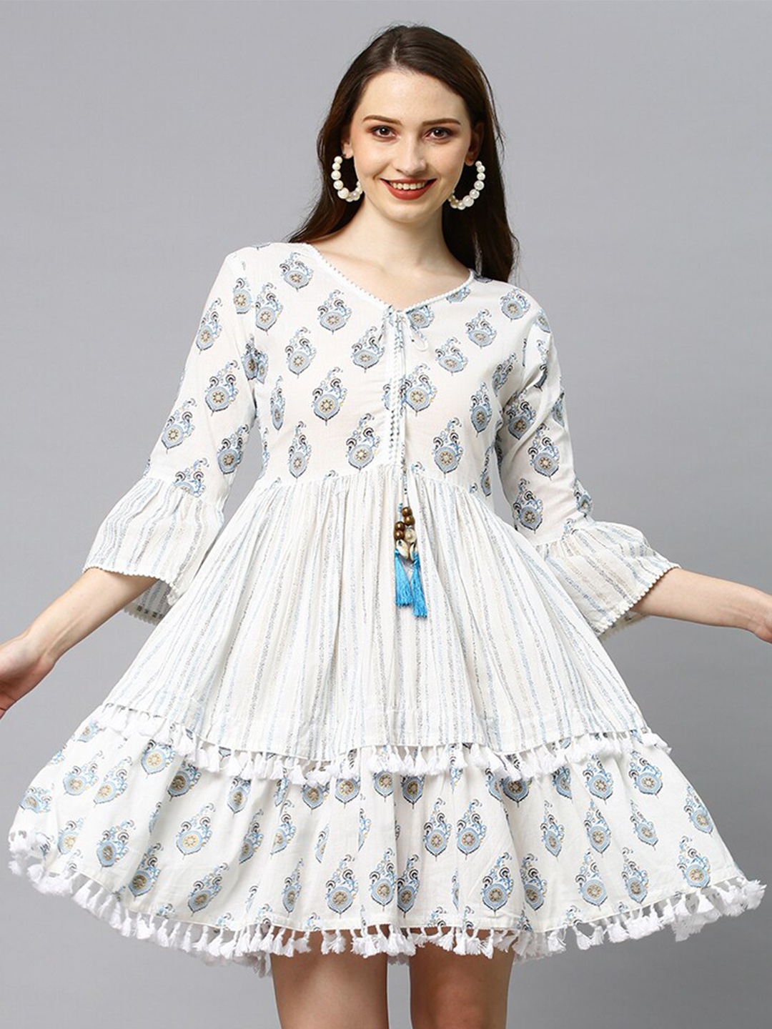 

FASHOR Ethnic Motifs Dress, Off white