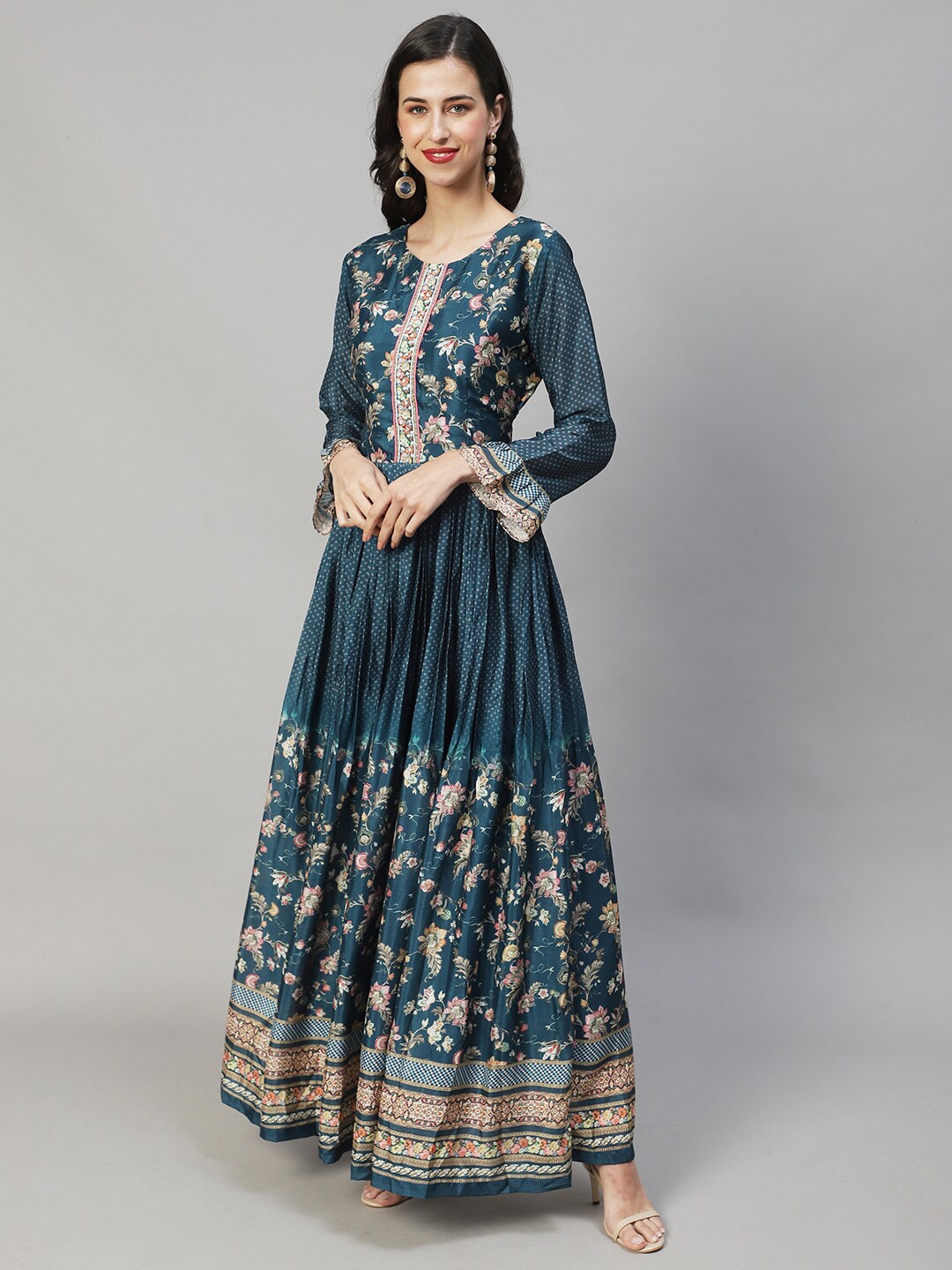 

FASHOR Floral Chiffon Maxi Dress, Teal