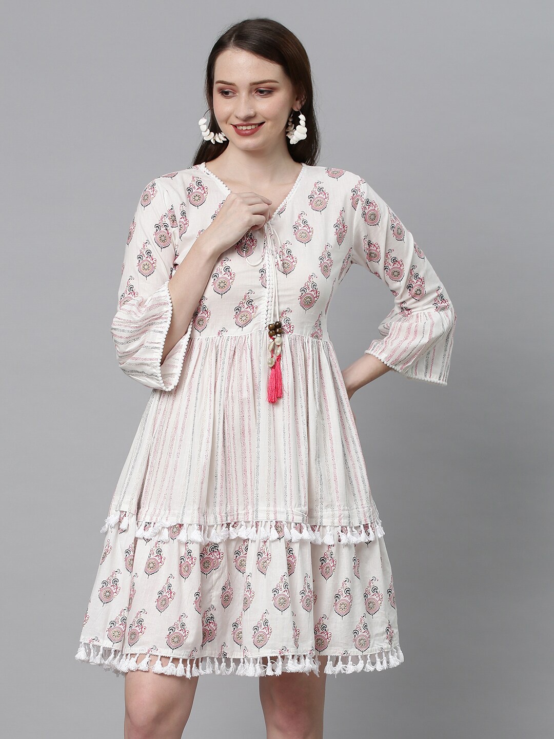 

FASHOR Women Off White Ethnic Motifs Midi Dress