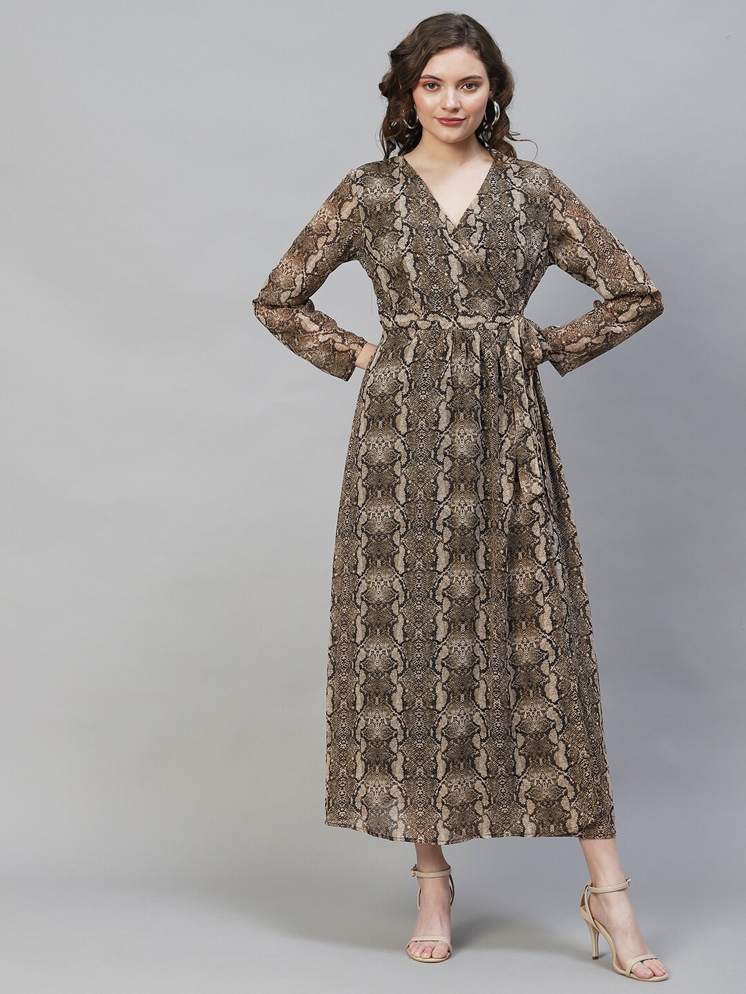 

FASHOR Brown & Black Animal Georgette Maxi Dress