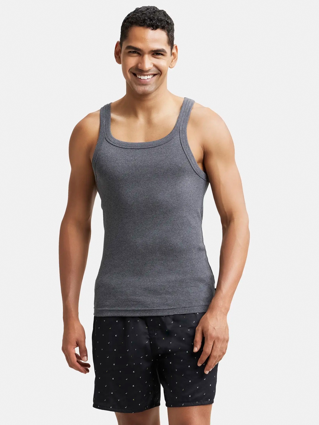 

Jockey Combed Cotton Rib Square Neck Gym Vest-US26, Charcoal