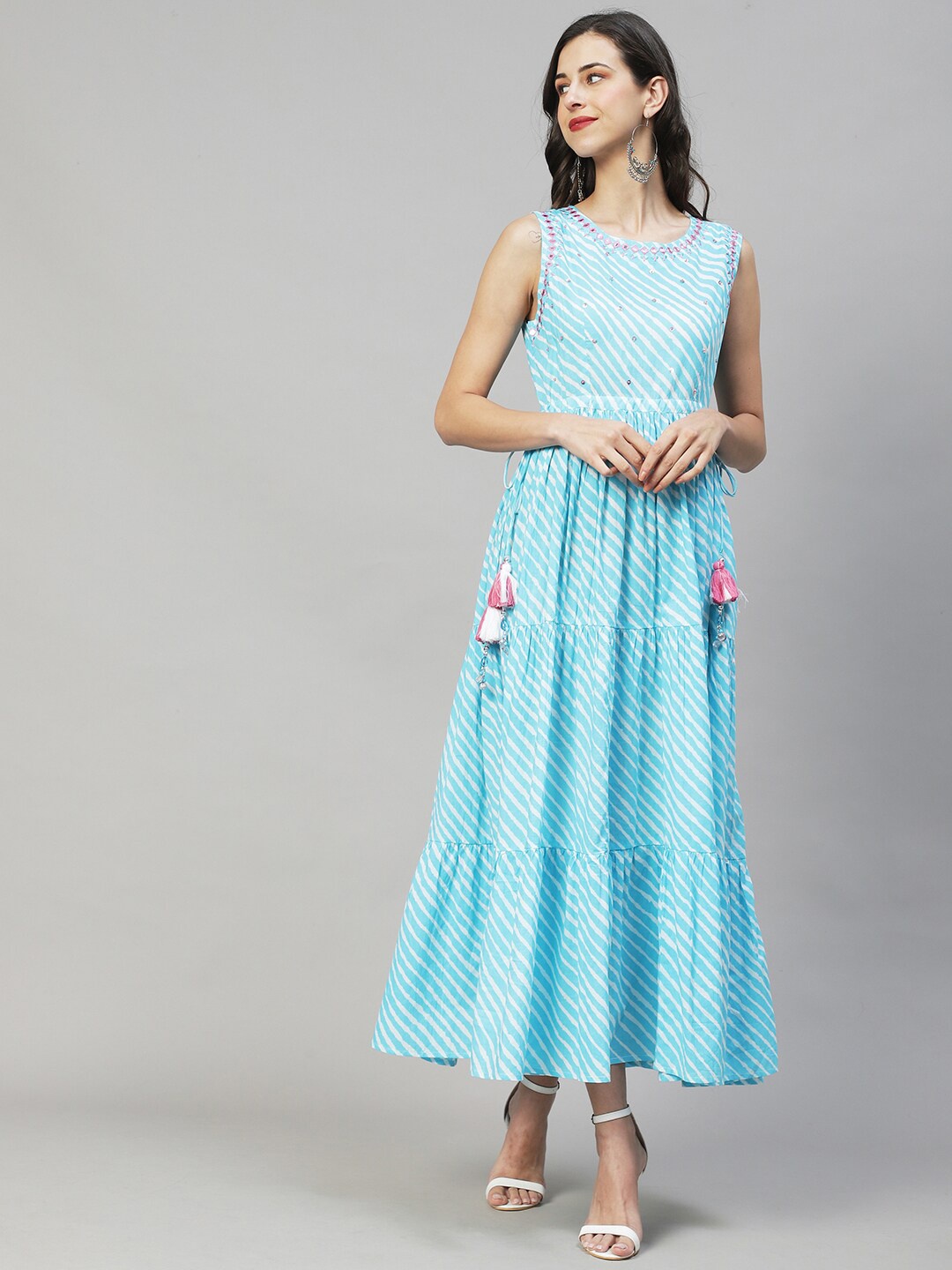

FASHOR Women Blue Ethnic Motifs Pure Cotton Maxi Dress