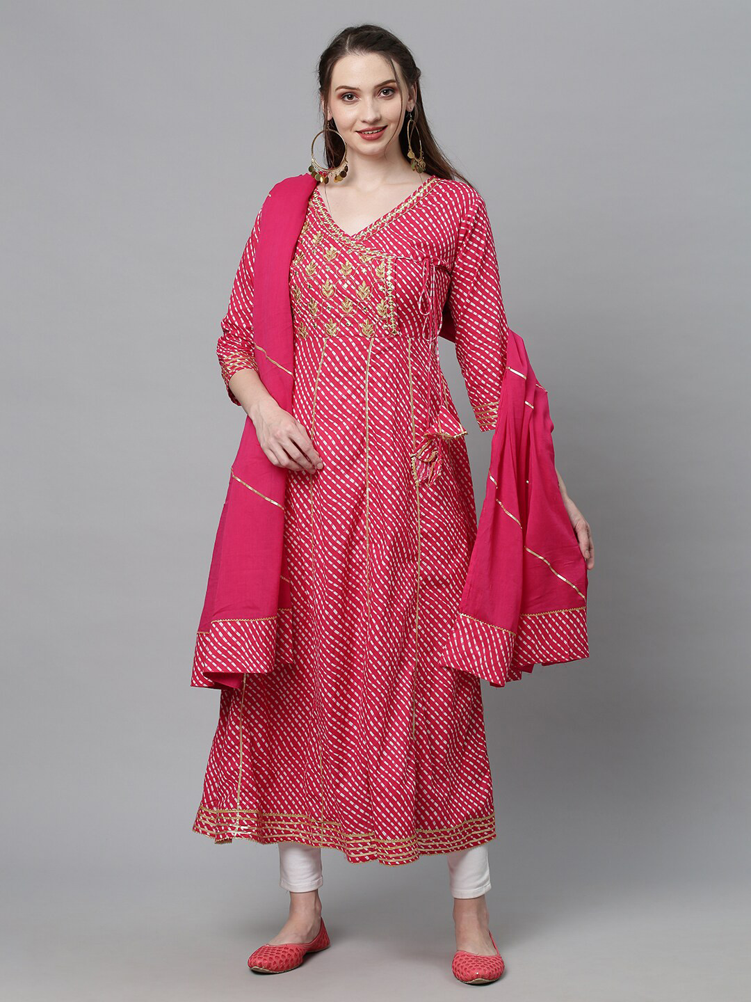 

FASHOR Pink Ethnic Pure Cotton Maxi Dress