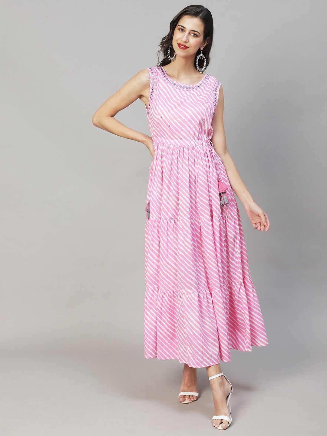 

FASHOR Women Pink Pure Cotton Maxi Dress