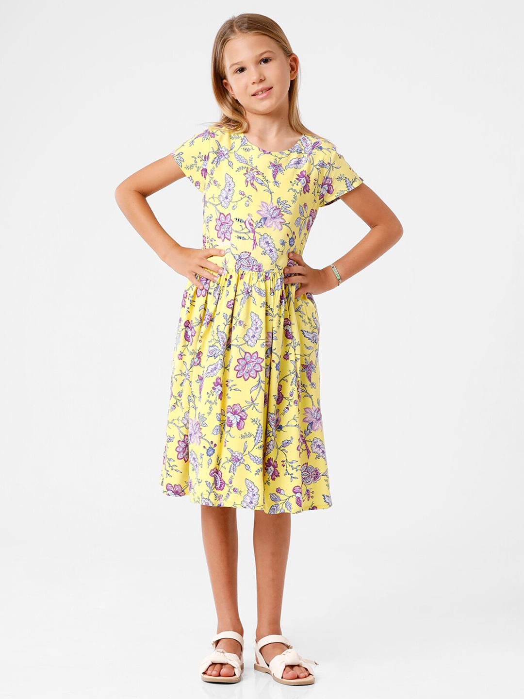 

KATE & OSCAR Girl Yellow Floral Satin Dress