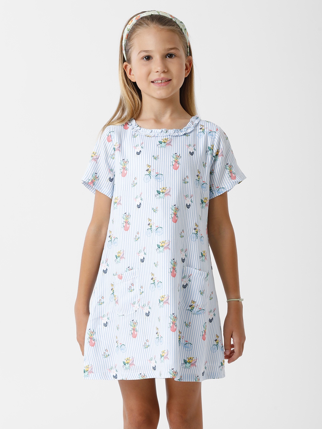 KATE & OSCAR Girl White Printed Satin A-Line Dress