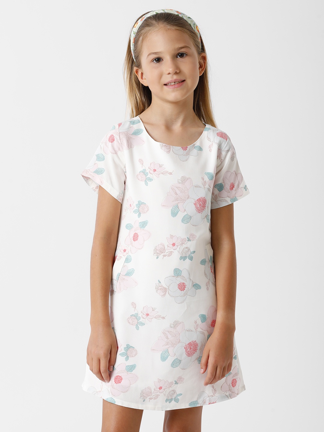 KATE & OSCAR Girl White Floral Satin A-Line Dress