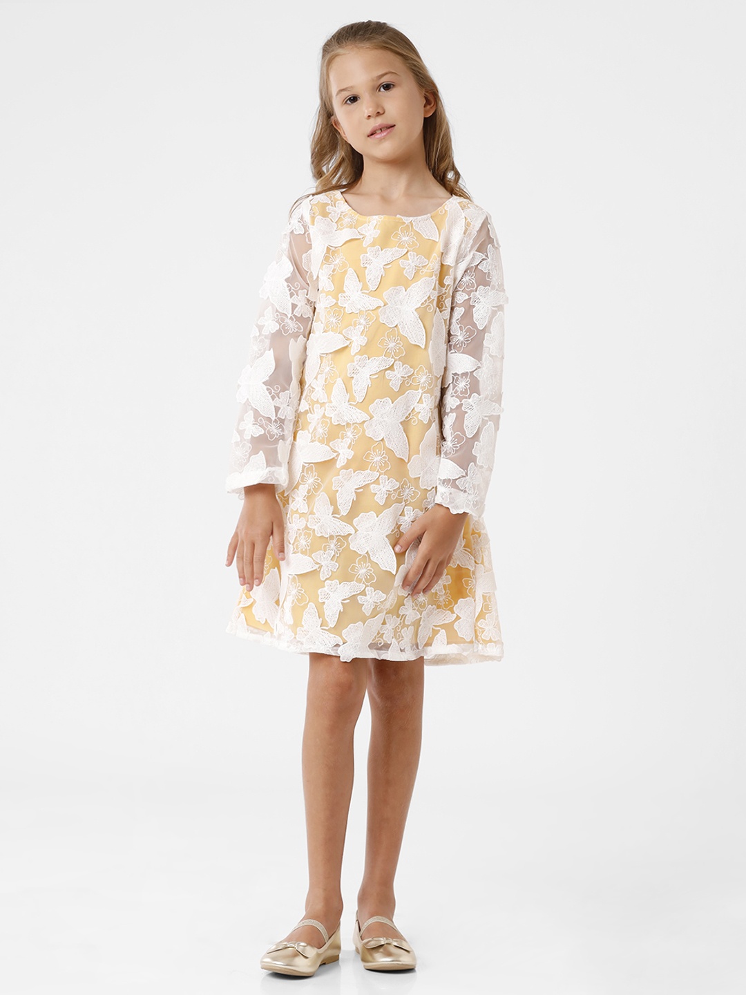 KATE & OSCAR Girl Yellow Lace A-Line Dress