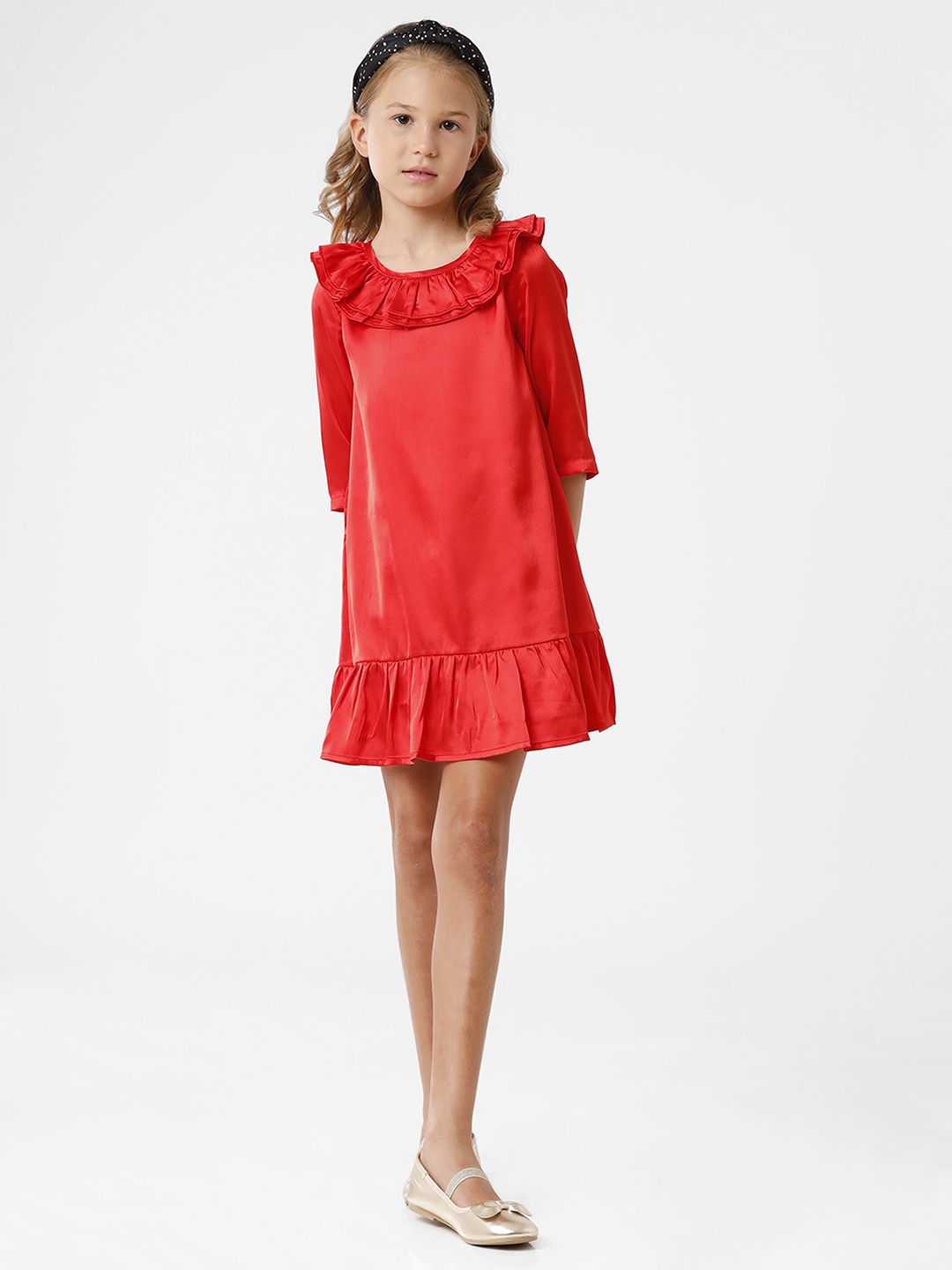 

KATE & OSCAR Girl Red Peter Pan Collar Georgette A-Line Dress