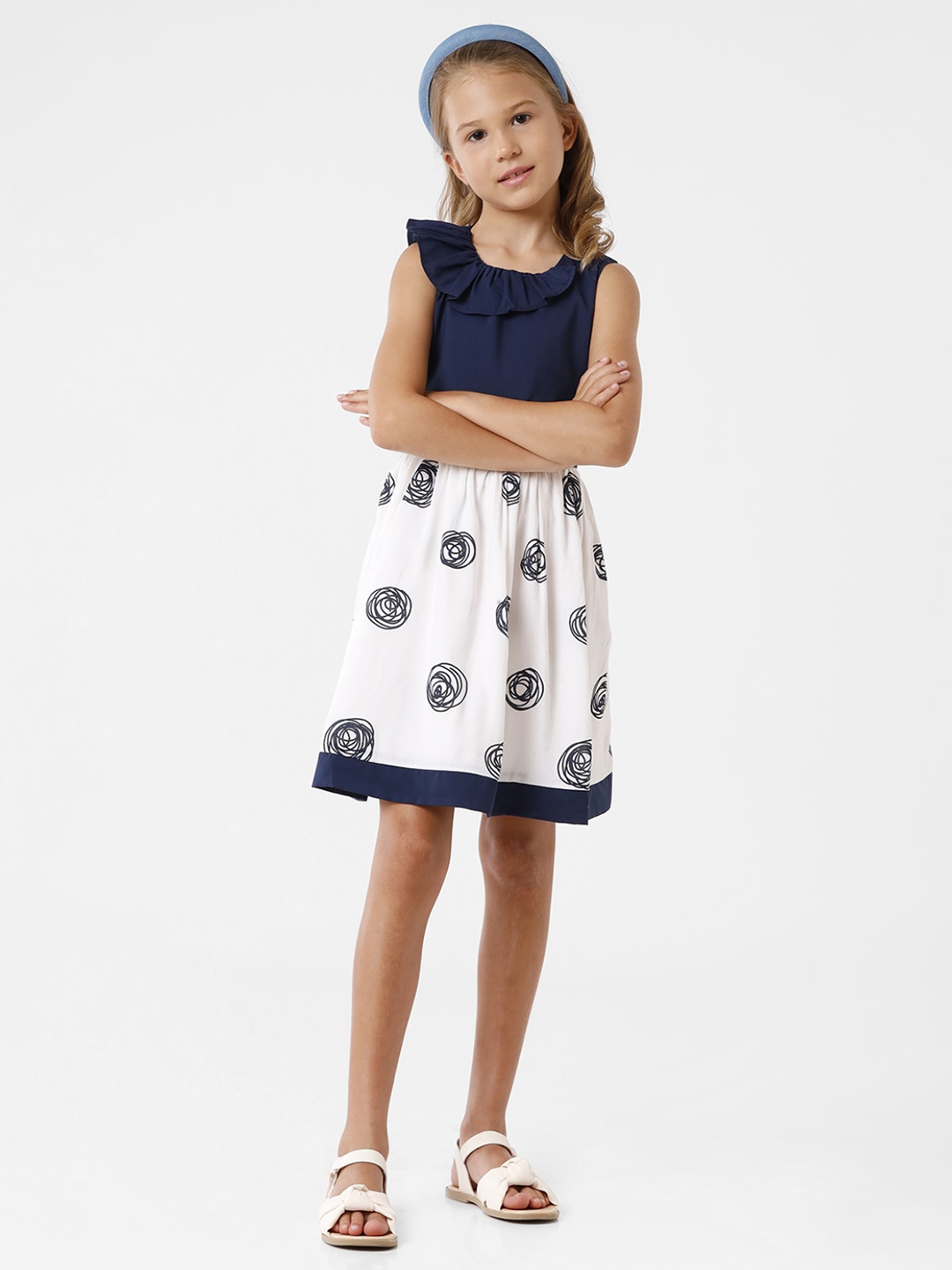 KATE & OSCAR Girl Blue Printed Velvet A-Line Dress