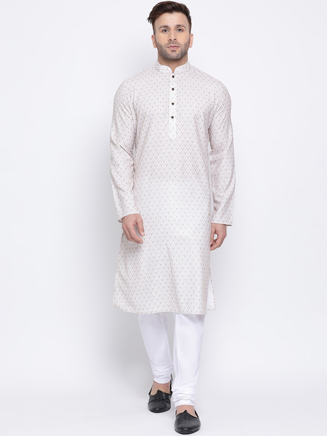 

NAMASKAR Men Off White Cotton Linen Printed Kurta