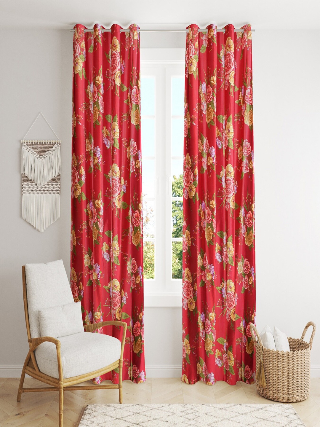 

Homefab India Set of 2 Floral Room Darkening Long Door Curtain, Maroon