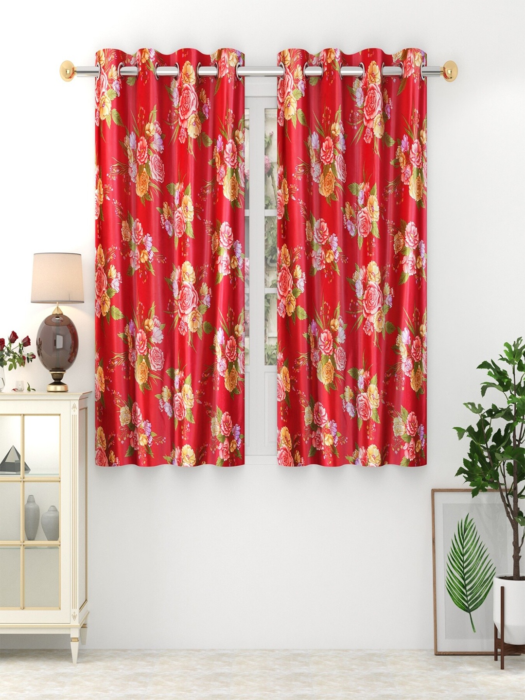 

Homefab India Set of 2 Floral Room Darkening Window Curtain, Maroon