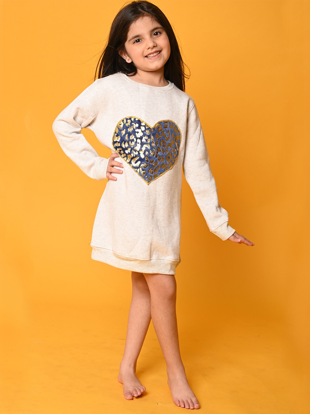 

Anthrilo Girl Grey Melange Embellished Applique Jumper Dress