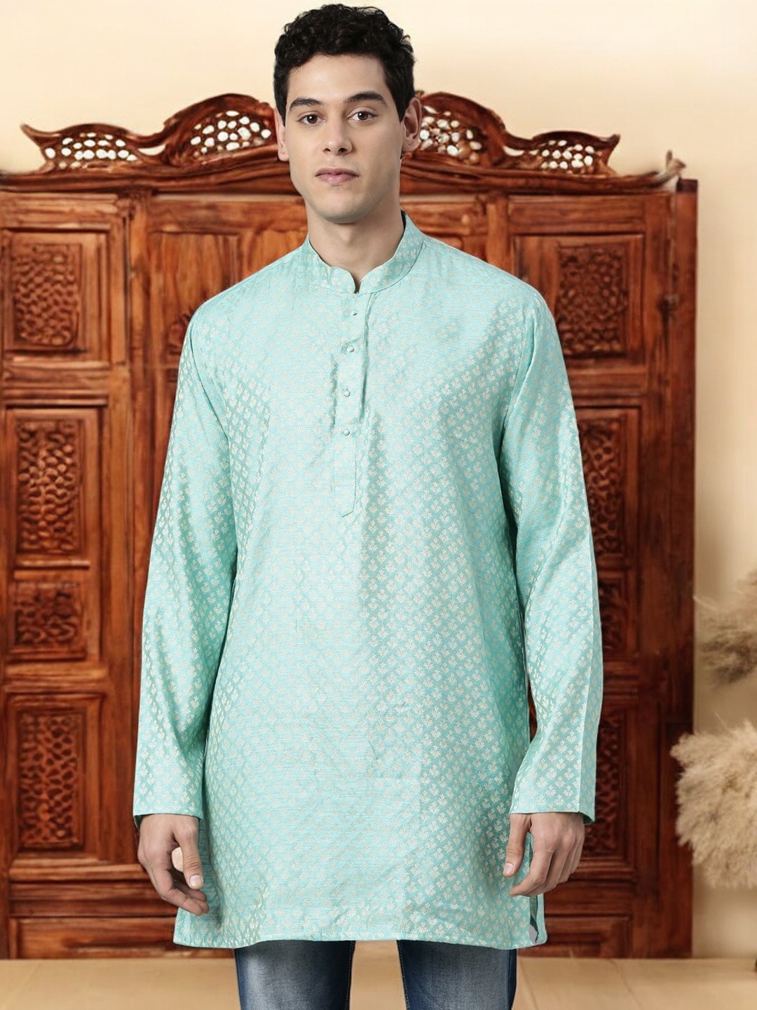 

TATTVA Men Turquoise Blue Kurta