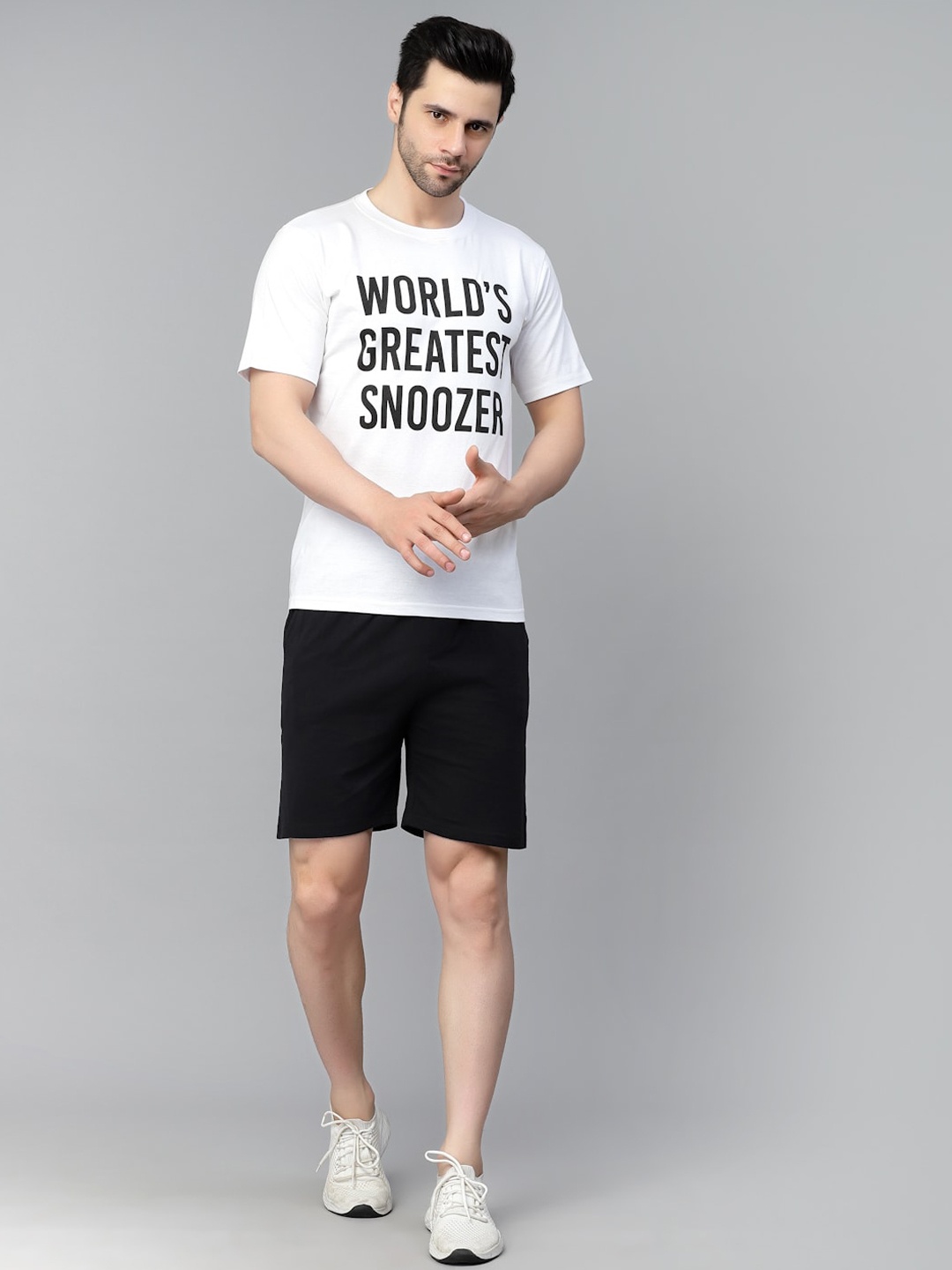 

Style Quotient Men Typography Printed Pure Cotton Night suit, White