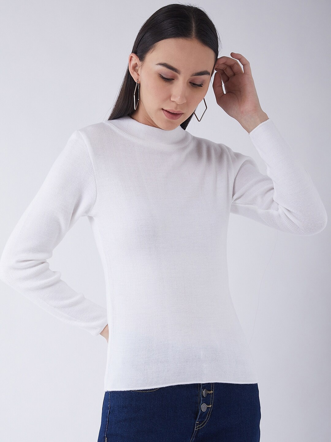 

RVK Women White Ribbed Pullover Sweater