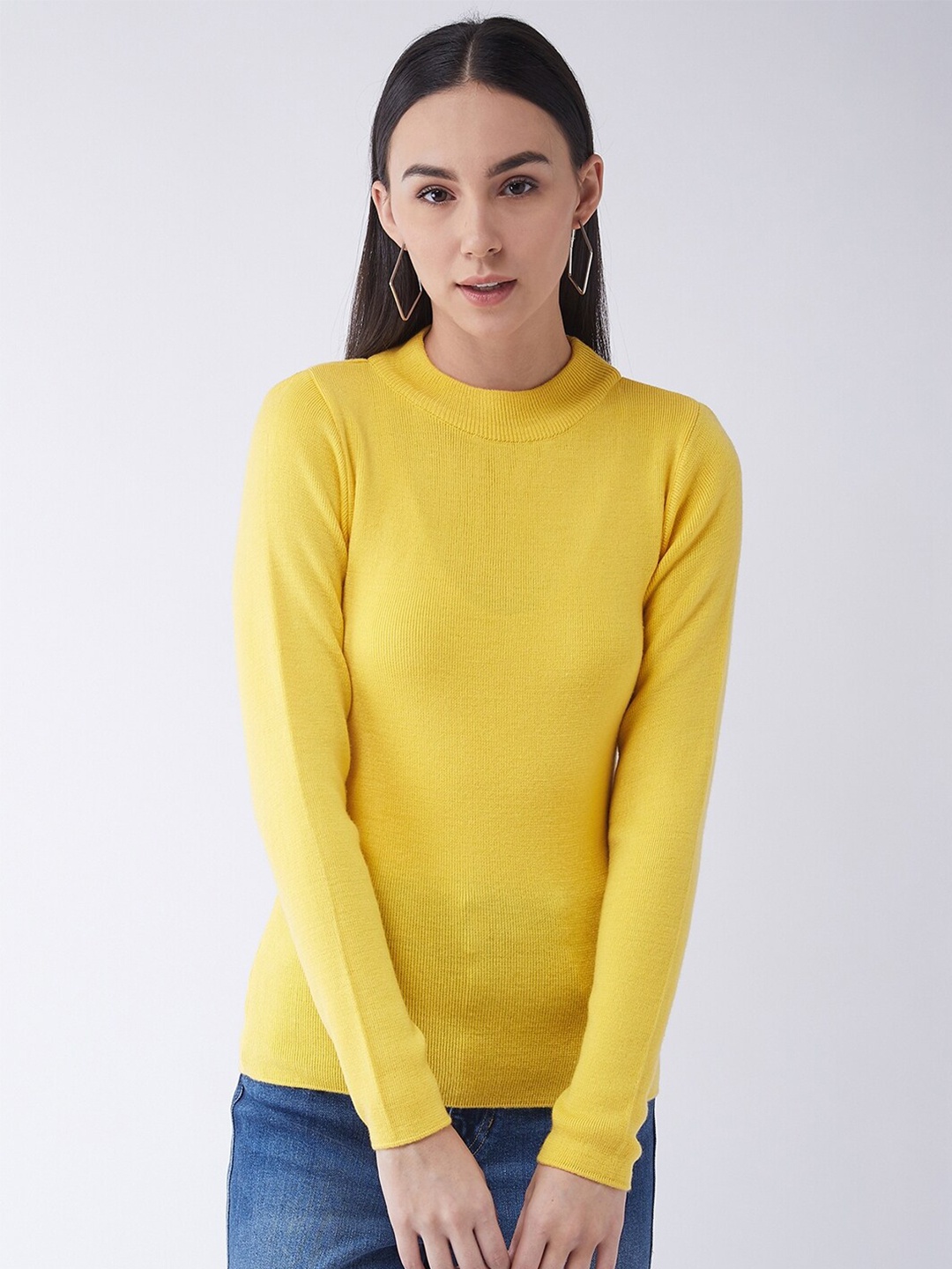 

RVK Women Plus Size Yellow Ribbed Pullover