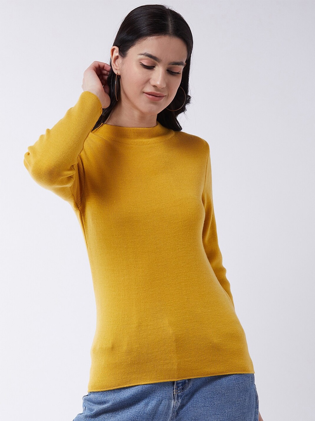 

RVK Women Plus Size Mustard Ribbed Pullover