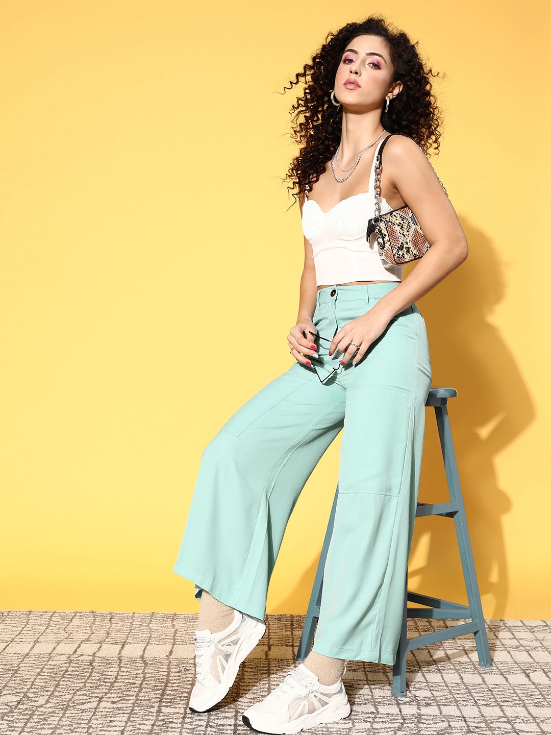 

plusS WORX Women Enchanting Sea Green Solid Resort Wear Trousers
