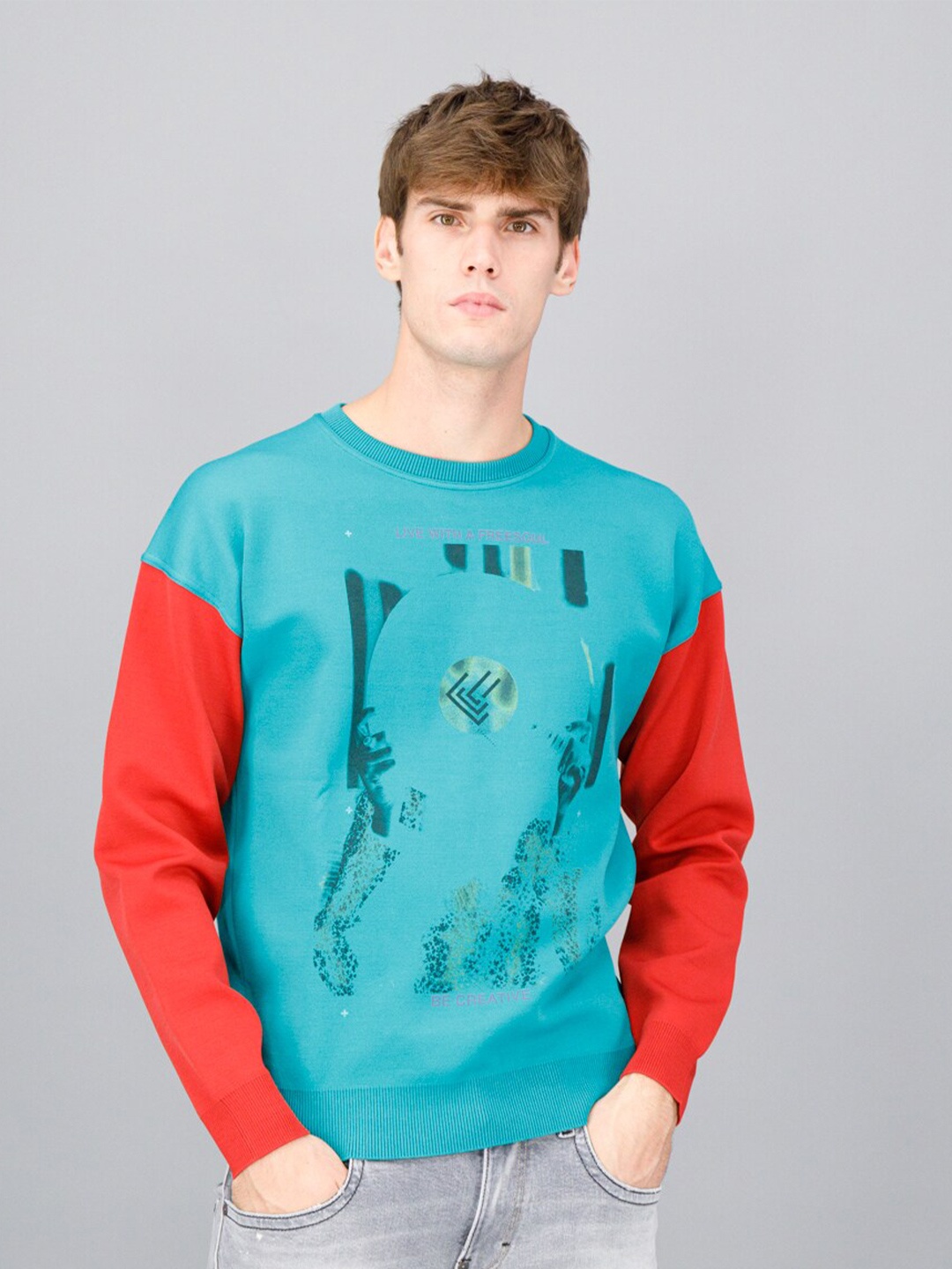 

FREESOUL Men Blue Printed Sweatshirt