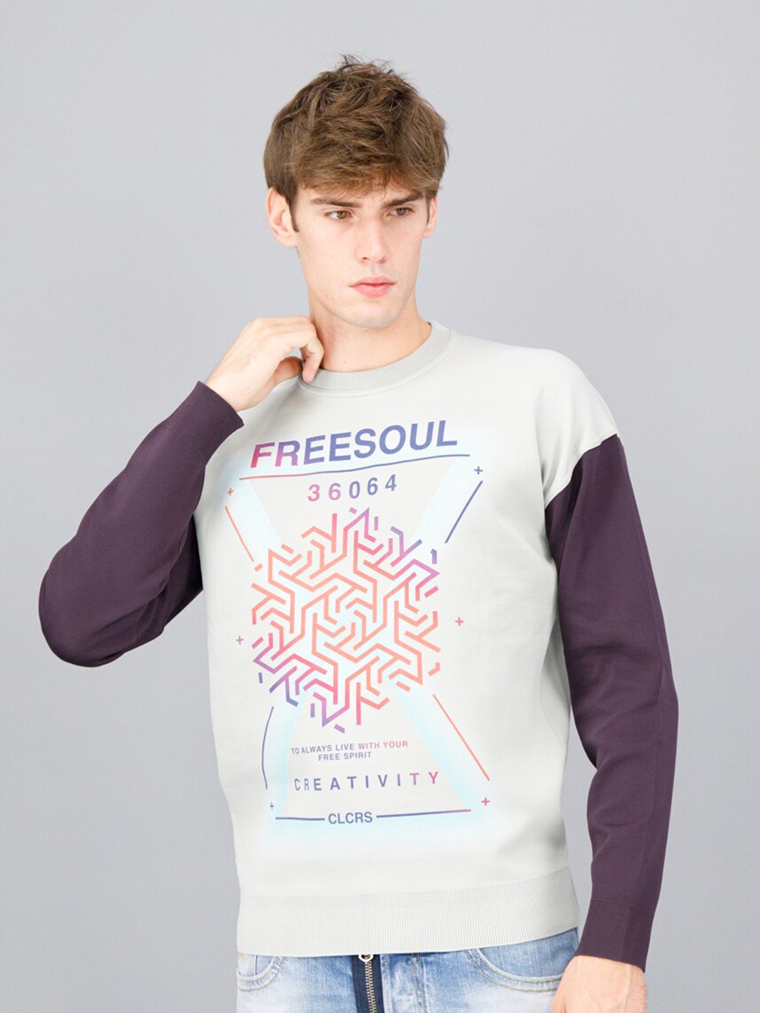 

FREESOUL Men Grey Printed Sweatshirt