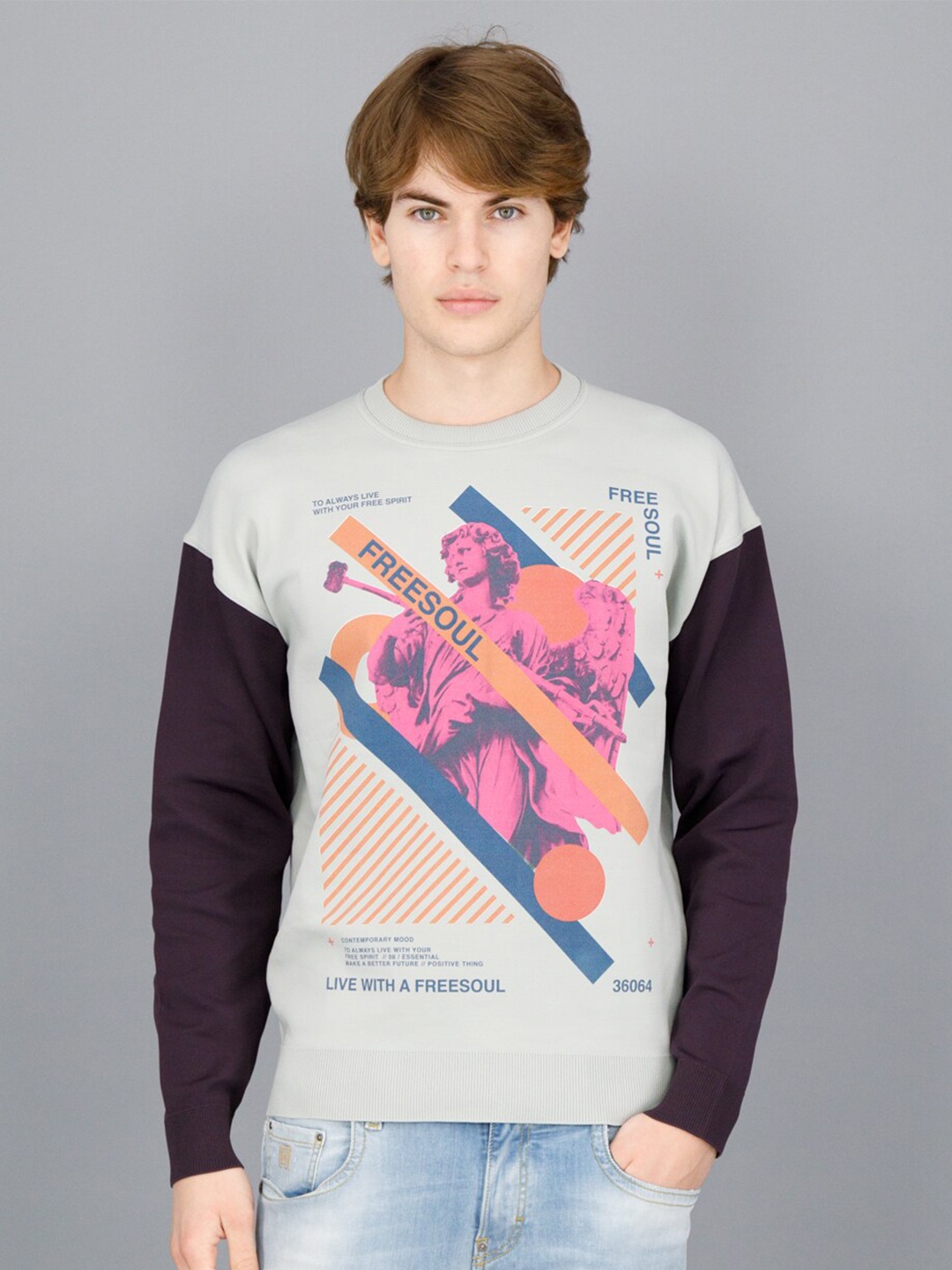 

FREESOUL Men Grey Printed Sweatshirt
