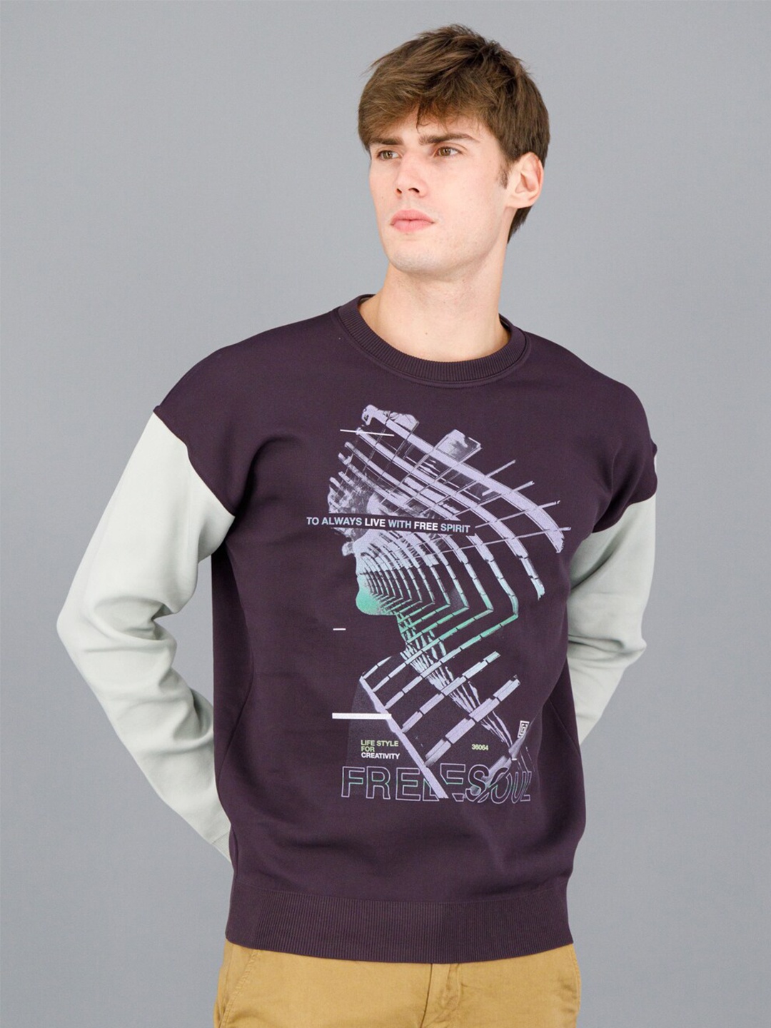 

FREESOUL Men Purple Printed Sweatshirt