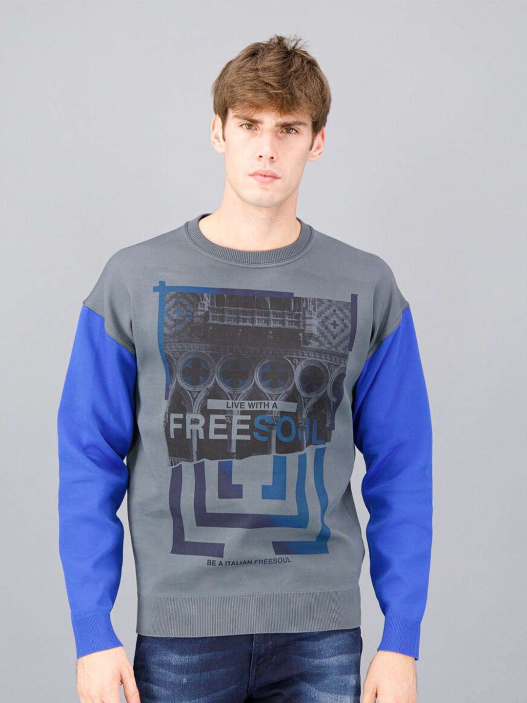 

FREESOUL Men Grey Printed Sweatshirt