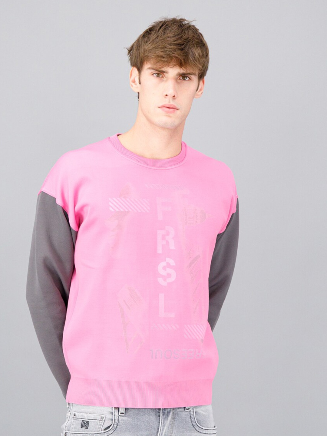 

FREESOUL Men Pink Printed Sweatshirt