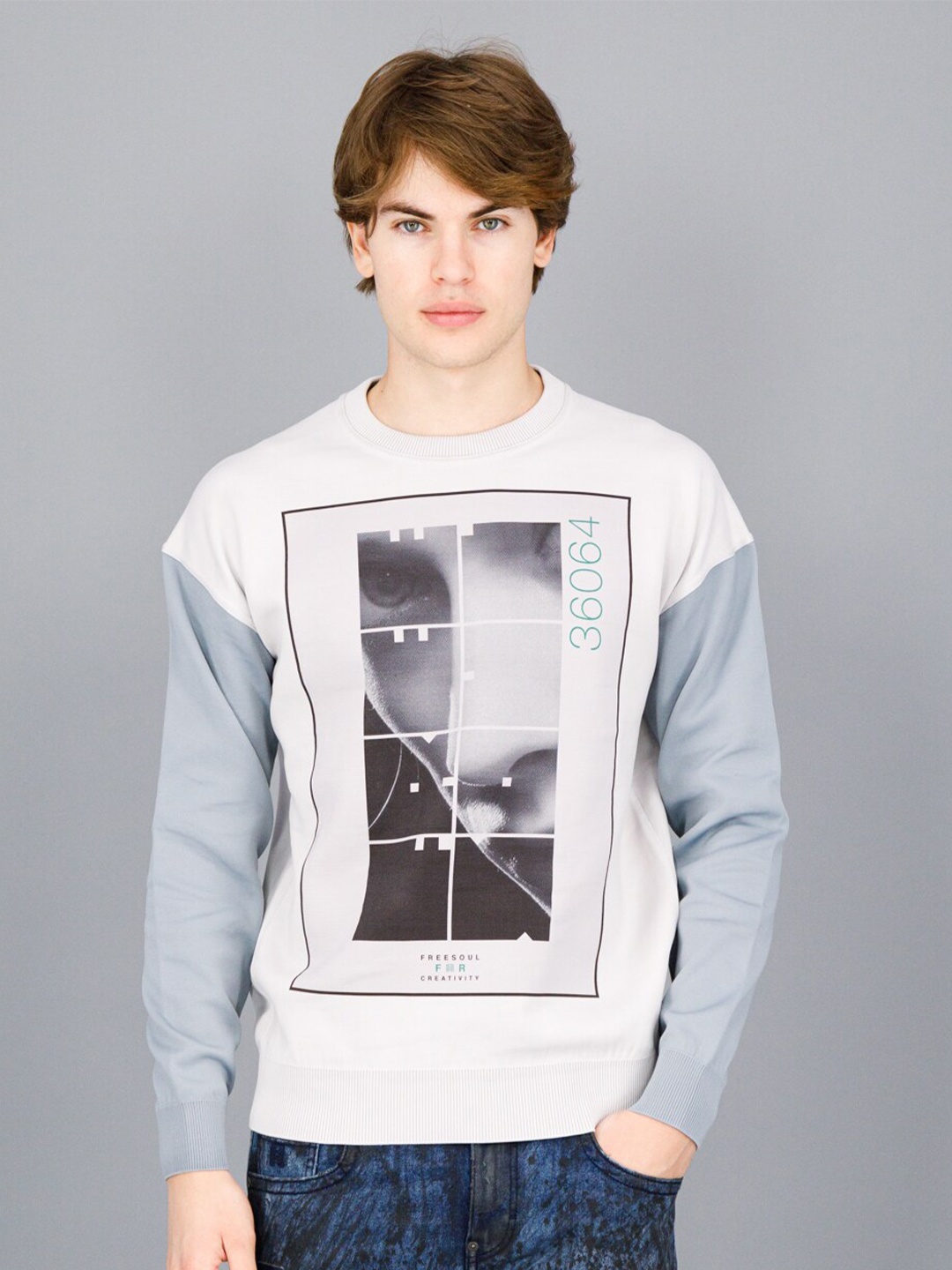 

FREESOUL Men Off White Printed Sweatshirt