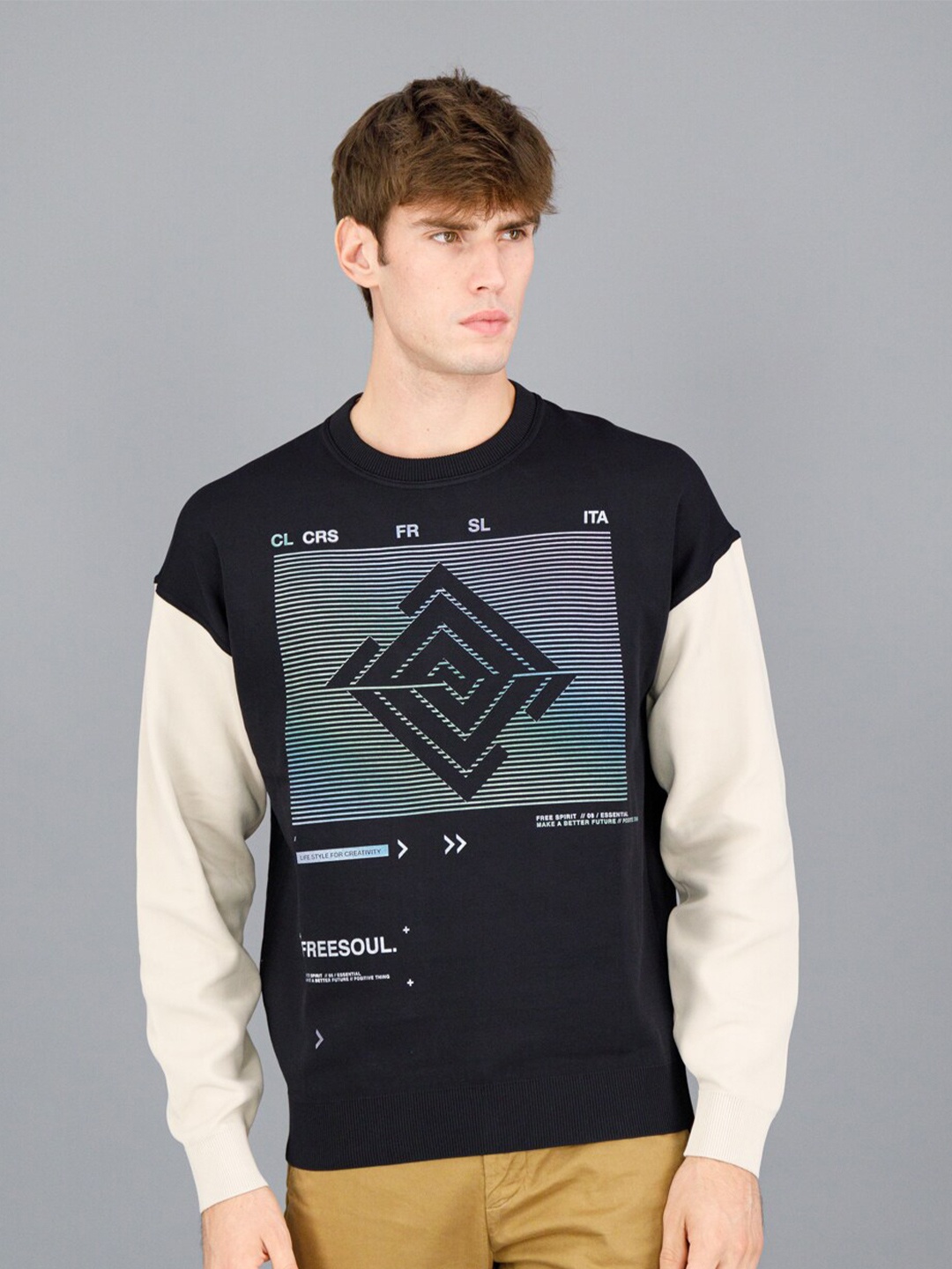 

FREESOUL Men Black Printed Sweatshirt