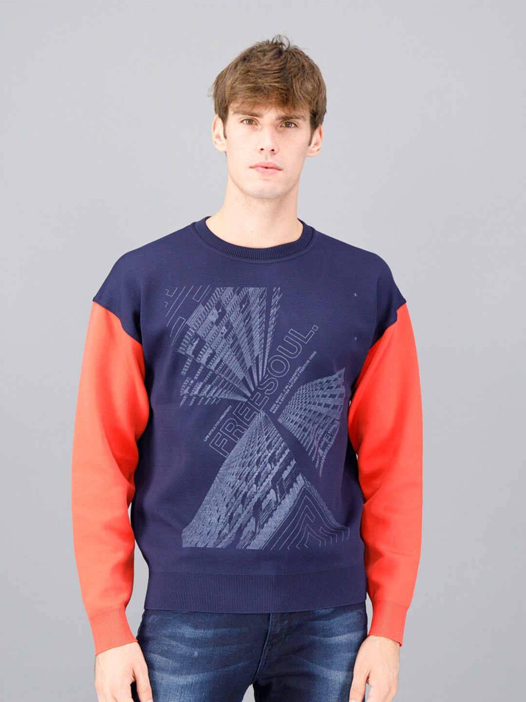 

FREESOUL Men Blue Printed Sweatshirt
